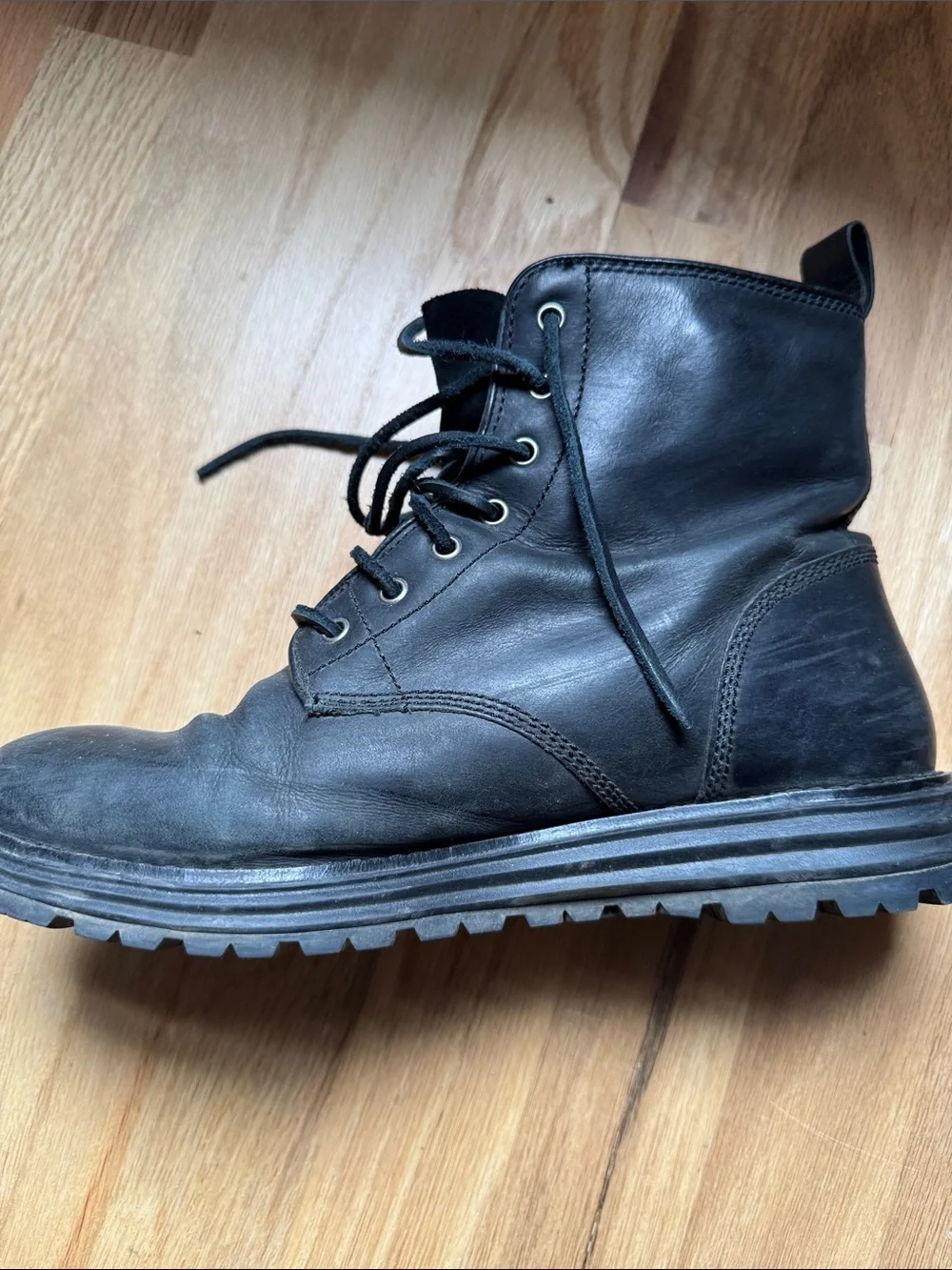 Cole Haan Black Leather Lace-Up Combat Boots